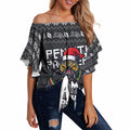 Personalized Penrith Panthers Christmas Off Shoulder Wrap Waist Top Australian Rugby Fans - Pixelated Ugly Xmas Pattern Mascot Santa