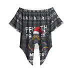Personalized Penrith Panthers Christmas Off Shoulder Wrap Waist Top Australian Rugby Fans - Pixelated Ugly Xmas Pattern Mascot Santa