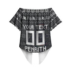 Personalized Penrith Panthers Christmas Off Shoulder Wrap Waist Top Australian Rugby Fans - Pixelated Ugly Xmas Pattern Mascot Santa