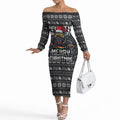 Personalized Penrith Panthers Christmas Off The Shoulder Long Sleeve Dress Australian Rugby Fans - Pixelated Ugly Xmas Pattern Mascot Santa