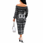 Personalized Penrith Panthers Christmas Off The Shoulder Long Sleeve Dress Australian Rugby Fans - Pixelated Ugly Xmas Pattern Mascot Santa