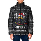 Personalized Penrith Panthers Christmas Padded Jacket Australian Rugby Fans - Pixelated Ugly Xmas Pattern Mascot Santa