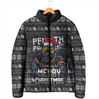 Personalized Penrith Panthers Christmas Padded Jacket Australian Rugby Fans - Pixelated Ugly Xmas Pattern Mascot Santa