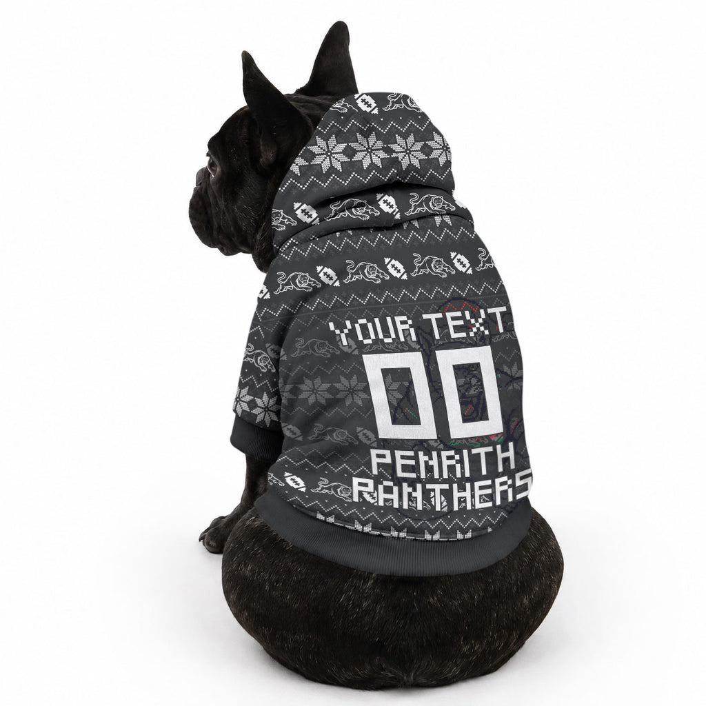 Personalized Penrith Panthers Christmas Pet Hoodie Australian Rugby Fans - Pixelated Ugly Xmas Pattern Mascot Santa