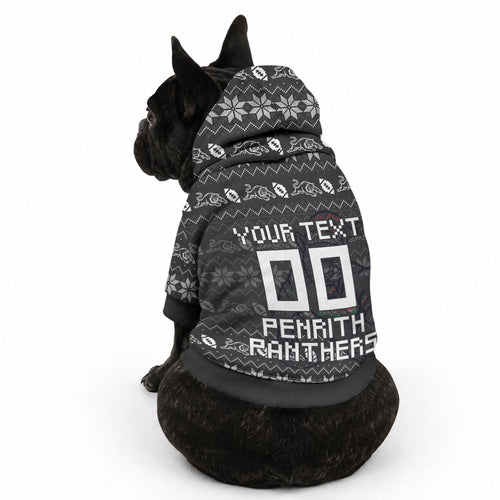 Personalized Penrith Panthers Christmas Pet Hoodie Australian Rugby Fans - Pixelated Ugly Xmas Pattern Mascot Santa