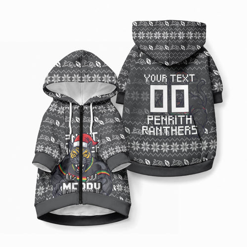 Personalized Penrith Panthers Christmas Pet Hoodie Australian Rugby Fans - Pixelated Ugly Xmas Pattern Mascot Santa