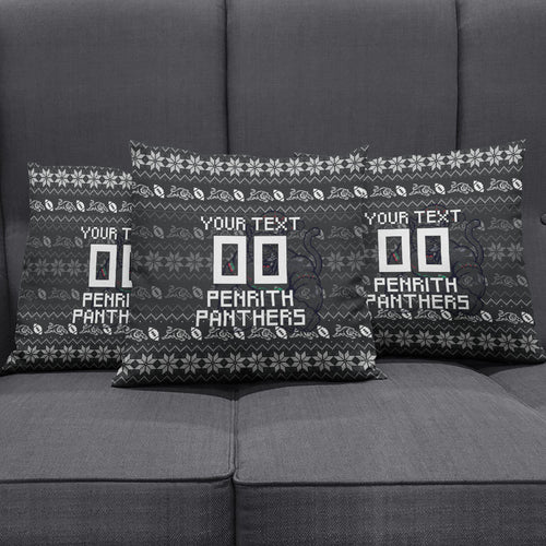 Personalized Penrith Panthers Christmas Pillow Cover Australian Rugby Fans - Pixelated Ugly Xmas Pattern Mascot Santa