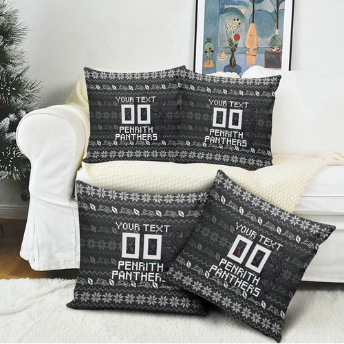 Personalized Penrith Panthers Christmas Pillow Cover Australian Rugby Fans - Pixelated Ugly Xmas Pattern Mascot Santa