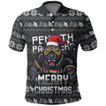 Personalized Penrith Panthers Christmas Polo Shirt Australian Rugby Fans - Pixelated Ugly Xmas Pattern Mascot Santa