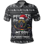 Personalized Penrith Panthers Christmas Polo Shirt Australian Rugby Fans - Pixelated Ugly Xmas Pattern Mascot Santa