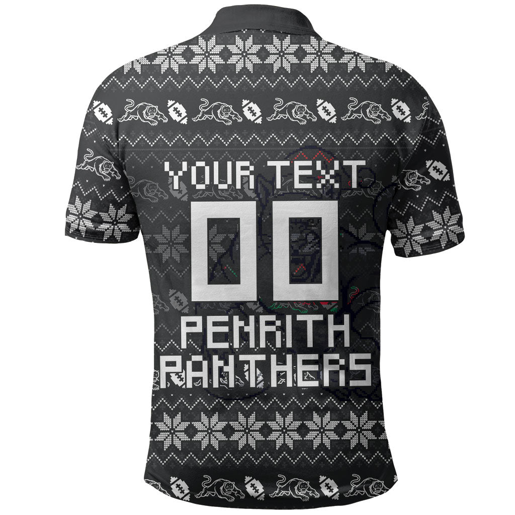 Personalized Penrith Panthers Christmas Polo Shirt Australian Rugby Fans - Pixelated Ugly Xmas Pattern Mascot Santa