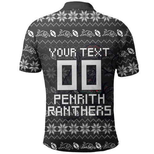 Personalized Penrith Panthers Christmas Polo Shirt Australian Rugby Fans - Pixelated Ugly Xmas Pattern Mascot Santa