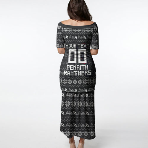 Personalized Penrith Panthers Christmas Puletasi Australian Rugby Fans - Pixelated Ugly Xmas Pattern Mascot Santa