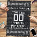 Personalized Penrith Panthers Christmas Puzzle Australian Rugby Fans - Pixelated Ugly Xmas Pattern Mascot Santa