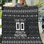 Personalized Penrith Panthers Christmas Quilt Australian Rugby Fans - Pixelated Ugly Xmas Pattern Mascot Santa
