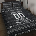 Personalized Penrith Panthers Christmas Quilt Bed Set Australian Rugby Fans - Pixelated Ugly Xmas Pattern Mascot Santa