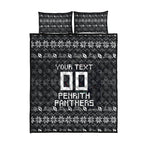 Personalized Penrith Panthers Christmas Quilt Bed Set Australian Rugby Fans - Pixelated Ugly Xmas Pattern Mascot Santa