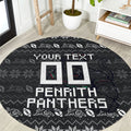 Personalized Penrith Panthers Christmas Round Carpet Australian Rugby Fans - Pixelated Ugly Xmas Pattern Mascot Santa