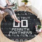 Personalized Penrith Panthers Christmas Round Carpet Australian Rugby Fans - Pixelated Ugly Xmas Pattern Mascot Santa