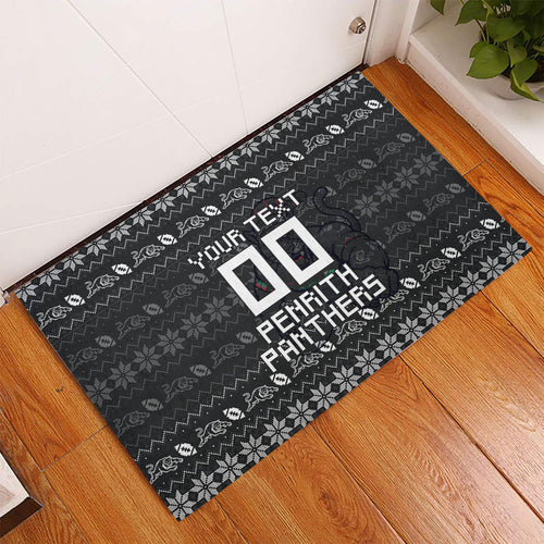 Personalized Penrith Panthers Christmas Rubber Doormat Australian Rugby Fans - Pixelated Ugly Xmas Pattern Mascot Santa