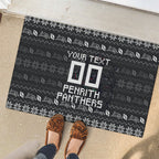 Personalized Penrith Panthers Christmas Rubber Doormat Australian Rugby Fans - Pixelated Ugly Xmas Pattern Mascot Santa