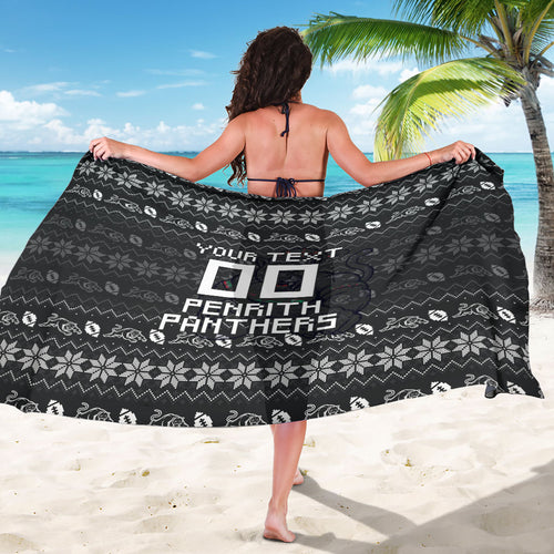 Personalized Penrith Panthers Christmas Sarong Australian Rugby Fans - Pixelated Ugly Xmas Pattern Mascot Santa