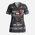 Personalized Penrith Panthers Christmas Scrub Top Australian Rugby Fans - Pixelated Ugly Xmas Pattern Mascot Santa