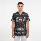 Personalized Penrith Panthers Christmas Scrub Top Australian Rugby Fans - Pixelated Ugly Xmas Pattern Mascot Santa