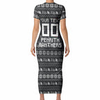 Personalized Penrith Panthers Christmas Short Sleeve Bodycon Dress Australian Rugby Fans - Pixelated Ugly Xmas Pattern Mascot Santa