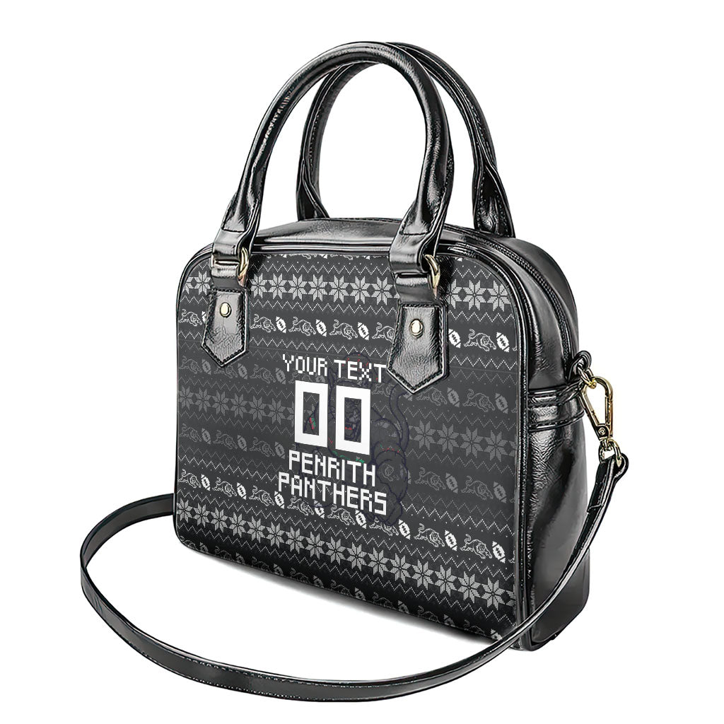 Personalized Penrith Panthers Christmas Shoulder Handbag Australian Rugby Fans - Pixelated Ugly Xmas Pattern Mascot Santa