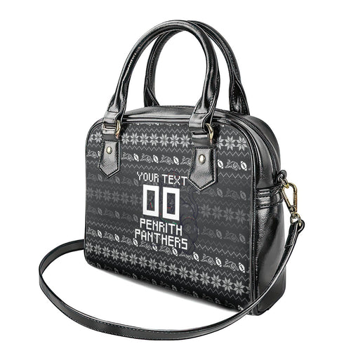 Personalized Penrith Panthers Christmas Shoulder Handbag Australian Rugby Fans - Pixelated Ugly Xmas Pattern Mascot Santa