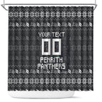 Personalized Penrith Panthers Christmas Shower Curtain Australian Rugby Fans - Pixelated Ugly Xmas Pattern Mascot Santa