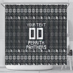 Personalized Penrith Panthers Christmas Shower Curtain Australian Rugby Fans - Pixelated Ugly Xmas Pattern Mascot Santa