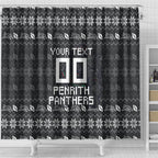 Personalized Penrith Panthers Christmas Shower Curtain Australian Rugby Fans - Pixelated Ugly Xmas Pattern Mascot Santa