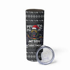 Personalized Penrith Panthers Christmas Skinny Tumbler Australian Rugby Fans - Pixelated Ugly Xmas Pattern Mascot Santa