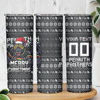 Personalized Penrith Panthers Christmas Skinny Tumbler Australian Rugby Fans - Pixelated Ugly Xmas Pattern Mascot Santa