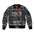 Personalized Penrith Panthers Christmas Sleeve Zip Bomber Jacket Australian Rugby Fans - Pixelated Ugly Xmas Pattern Mascot Santa