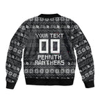 Personalized Penrith Panthers Christmas Sleeve Zip Bomber Jacket Australian Rugby Fans - Pixelated Ugly Xmas Pattern Mascot Santa