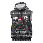 Personalized Penrith Panthers Christmas Sleeveless Hoodie Australian Rugby Fans - Pixelated Ugly Xmas Pattern Mascot Santa