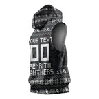 Personalized Penrith Panthers Christmas Sleeveless Hoodie Australian Rugby Fans - Pixelated Ugly Xmas Pattern Mascot Santa