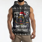 Personalized Penrith Panthers Christmas Sleeveless Hoodie Australian Rugby Fans - Pixelated Ugly Xmas Pattern Mascot Santa