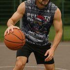 Personalized Penrith Panthers Christmas Sleeveless Hoodie Australian Rugby Fans - Pixelated Ugly Xmas Pattern Mascot Santa