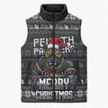 Personalized Penrith Panthers Christmas Sleeveless Puffer Jacket Australian Rugby Fans - Pixelated Ugly Xmas Pattern Mascot Santa