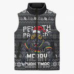 Personalized Penrith Panthers Christmas Sleeveless Puffer Jacket Australian Rugby Fans - Pixelated Ugly Xmas Pattern Mascot Santa