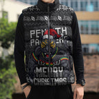 Personalized Penrith Panthers Christmas Sleeveless Puffer Jacket Australian Rugby Fans - Pixelated Ugly Xmas Pattern Mascot Santa