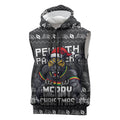 Personalized Penrith Panthers Christmas Sleeveless Zip Hoodie Australian Rugby Fans - Pixelated Ugly Xmas Pattern Mascot Santa