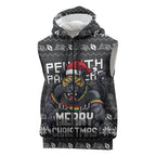 Personalized Penrith Panthers Christmas Sleeveless Zip Hoodie Australian Rugby Fans - Pixelated Ugly Xmas Pattern Mascot Santa
