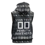 Personalized Penrith Panthers Christmas Sleeveless Zip Hoodie Australian Rugby Fans - Pixelated Ugly Xmas Pattern Mascot Santa