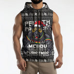 Personalized Penrith Panthers Christmas Sleeveless Zip Hoodie Australian Rugby Fans - Pixelated Ugly Xmas Pattern Mascot Santa