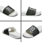 Personalized Penrith Panthers Christmas Slide Sandals Australian Rugby Fans - Pixelated Ugly Xmas Pattern Mascot Santa